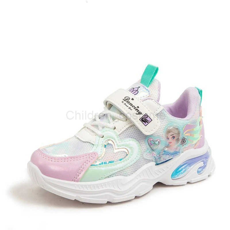 Disney Girls Casual Shoes Frozen Priness Elsa Sneakers Mesh Leather White Breathable Sole Childrens Sport Shoes Size 2637 H251022