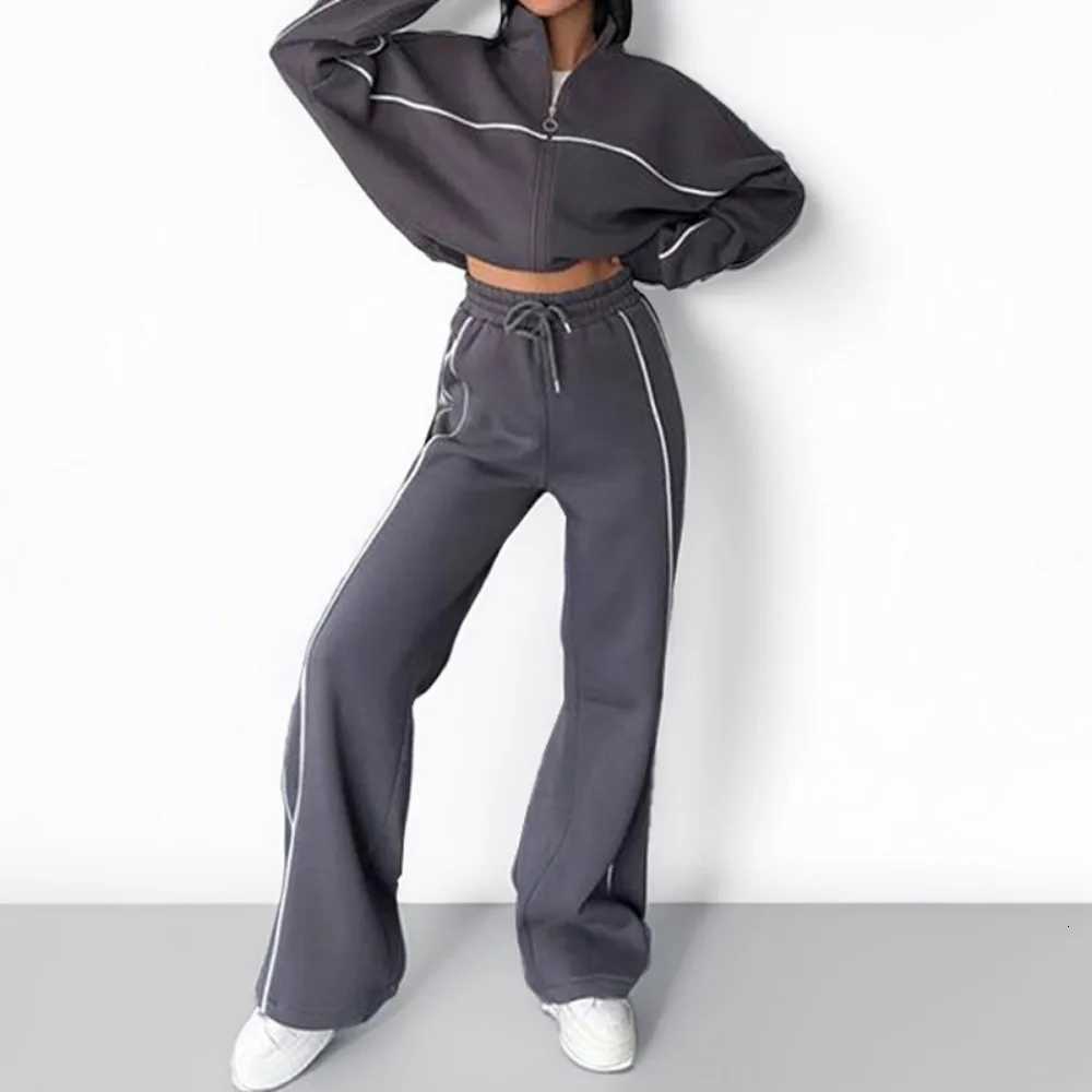 Women Two Piece Sets Tracksuit Outfit Jacket Sweatshirts Pocket Drawstring Long Pants Suit Thick Casual Office Lady AutumnT251022