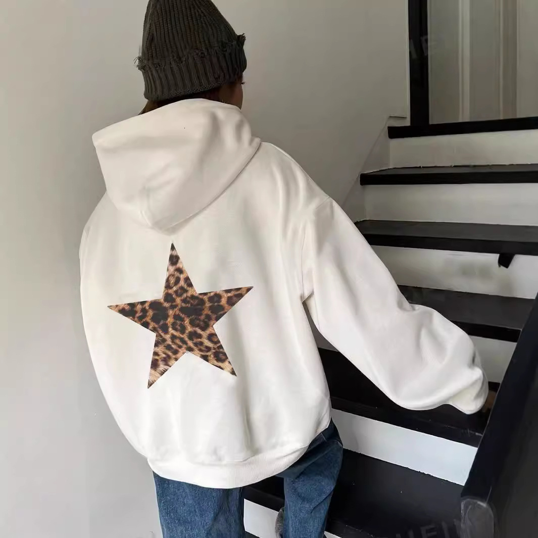 2025 American Designer Fashion Women's Leopard Star Pattern Autumn/Winter Fashion Luxury New Autumn/Winter Hooded Sportswear Couple Style