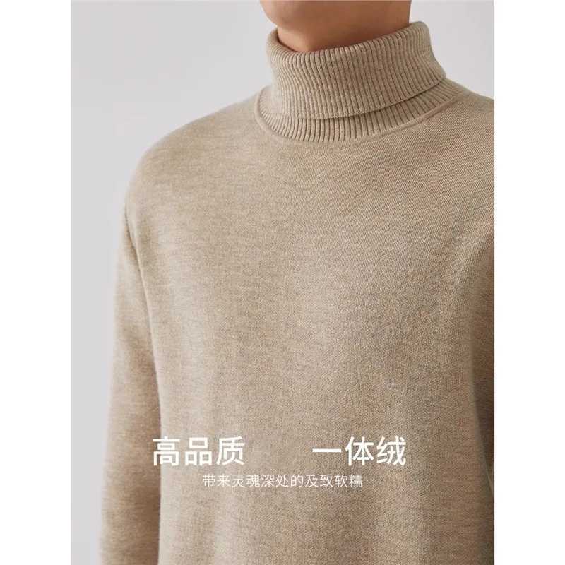 Mens Thermal Fleece Highneck Sweater Winter Turndown Collar Fleecelined Knitted Pullover Casual Keep Warm Thick Bottom TopsXJ251022