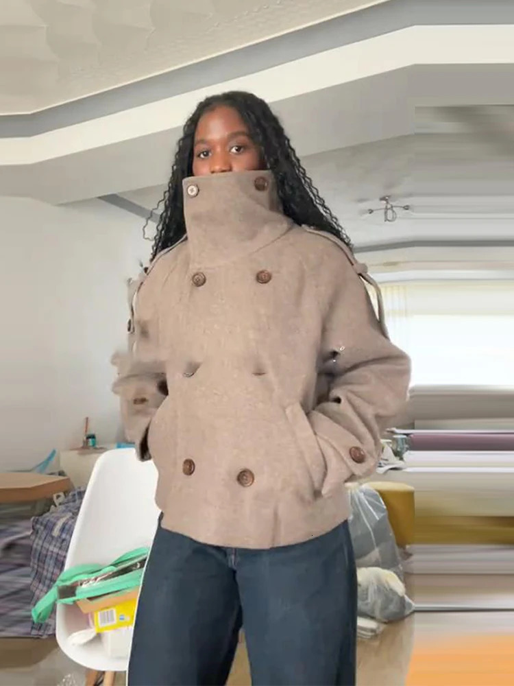 Warm Stand Neck Suede Loose Coats Women Fashion Solid Full Sleeve Double Breasted Jackets Lady Autumn Winter Chic Casual Outwear 251020