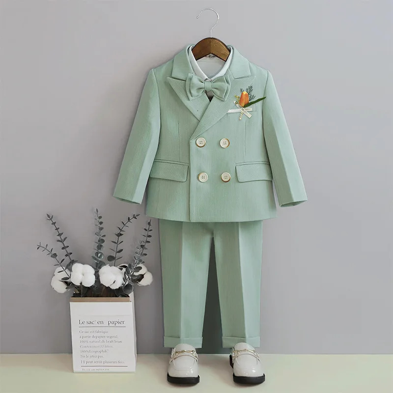 Children Formal Slim Fit Solid Suit Set Boys Wedding Birthday Performance Pography Costume Kids Blazer Pants Bowtie Outfit 251021