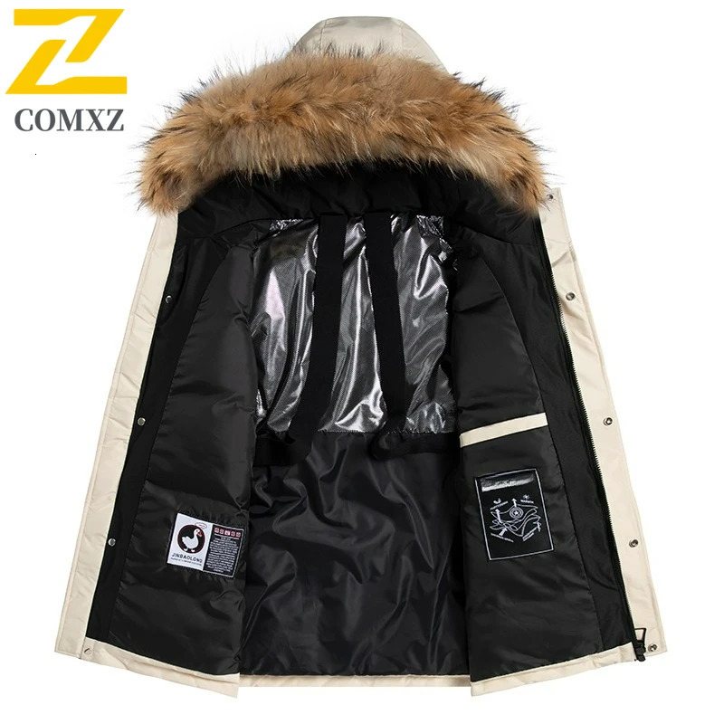 COMXZ Premium Men Down Jacket Detachable Fur Collar Outdoor Sport Warm Parka Fashion Daily Casual Windproof Winter Puffer Coat 251020