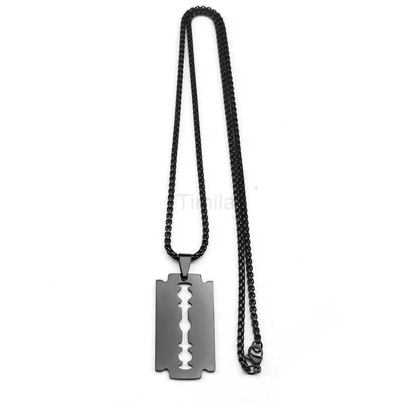 Gothic Blade Razor Pendant Necklaces Men Stainless Steel Black Goth Male Chain Necklace Grunge y2k emo Jewelry collier homme U251022