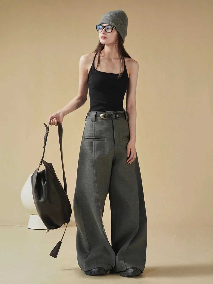 REDDACHiC Modern Womens Pleated Wide Leg Pants Plus Size Casual Slant Pocket Draped Long Suit Trousers Work Office Lady BottomsT251022