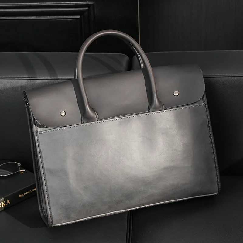 Genuine Leather Mens Briefcase Vintage Natural Cowhide Handbag Large Capacity Crossbody Bag Casual Fashion Computer Bag W251022