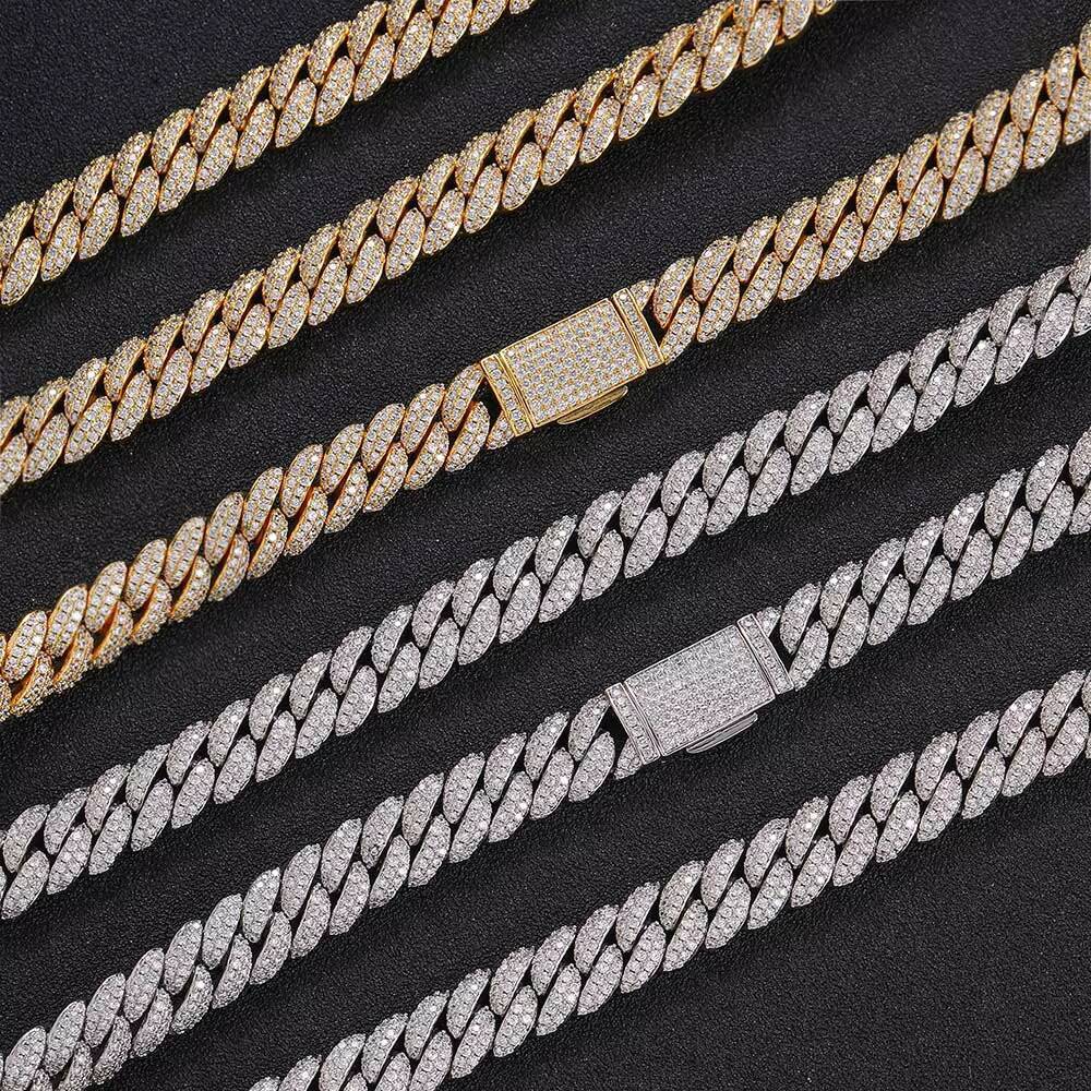 Nuoya 10mm Diamond Cuban Link Chain 18K Gold Plated Iced Out Miami Cuban Chain Necklace for Men Women