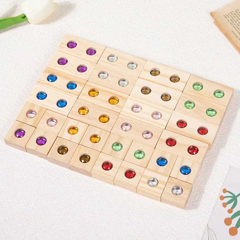 Wooden Acrylic Gems Cubes Blocks 32pcs 50pcsset Rainbow Stacking Building Blocks Kids Adults Montessori Educational Toys Gifts J251022