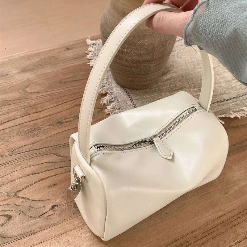 Classic Women New Fashion Solid Color Boston Shoulder PU Soft Leather Pillow Bag Retro Versatile Commuting Handbag