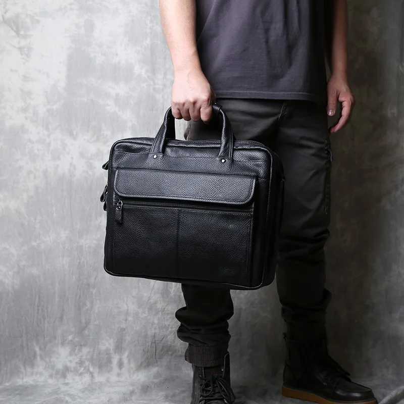 Business Genuine Leather Briefcase For Mens Top Layer Cowhide Double Zipper 156inch Computer Bag Minimalist Crossbody Handbag W251022