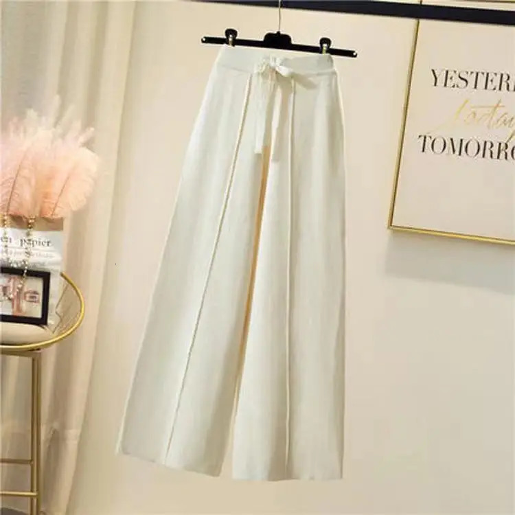 Knitted pants women spring and autumn high waist elastic drape drawstring loose casual mopping pants straight wide leg pants 251022