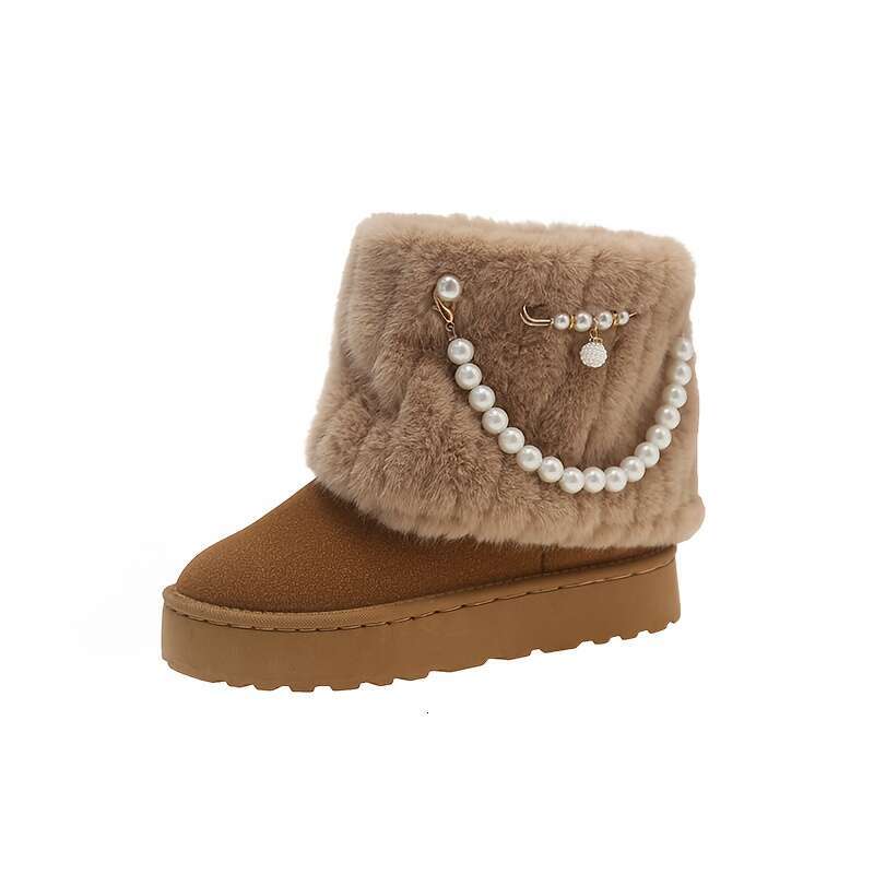 Women's Slip-Resistant Snow Fur-Like Faux Fur Trim Round Toe Moccasin-Style Ankle Buckle Strap Button Detailing, Soft Fabric Arch, Multi-Color Op