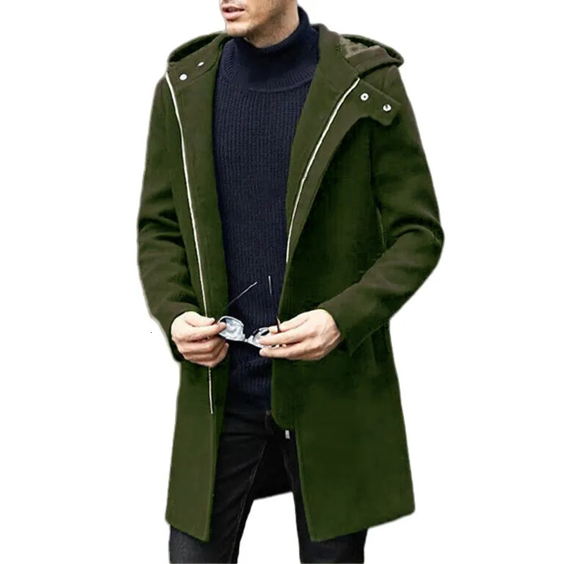 Autumn Winter Mens Woolen Coat Casual Fashion Hooded Zipper Coats Midlength Lining Clothing 251017