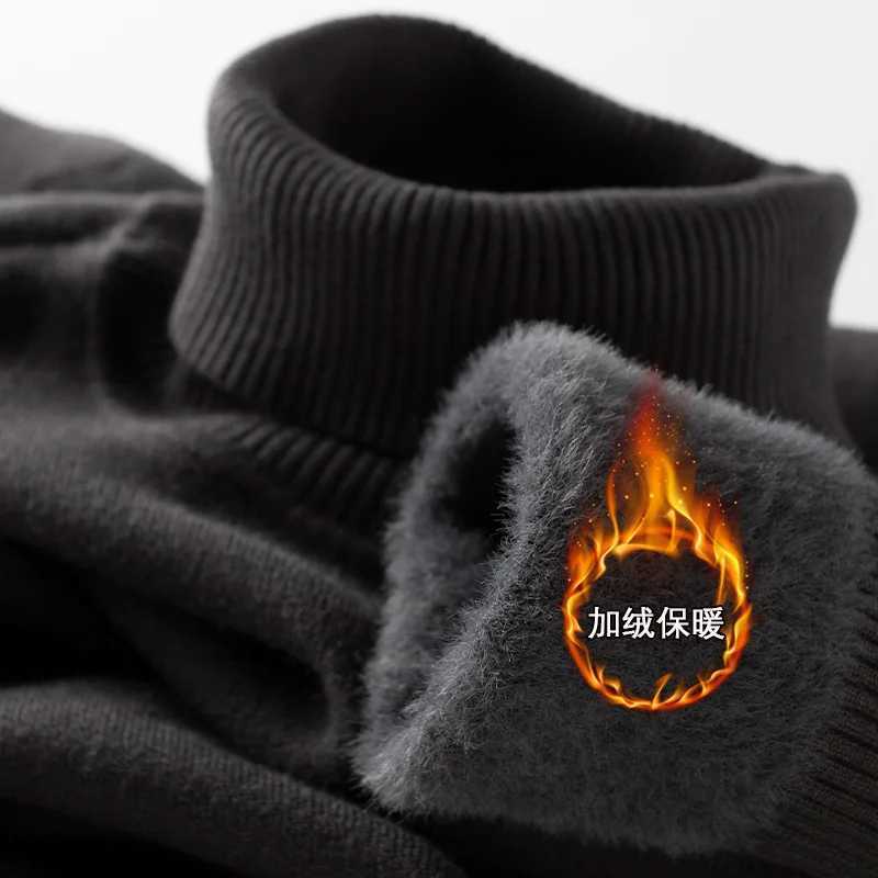 Mens Thermal Fleece Highneck Sweater Winter Turndown Collar Fleecelined Knitted Pullover Casual Keep Warm Thick Bottom TopsXJ251022