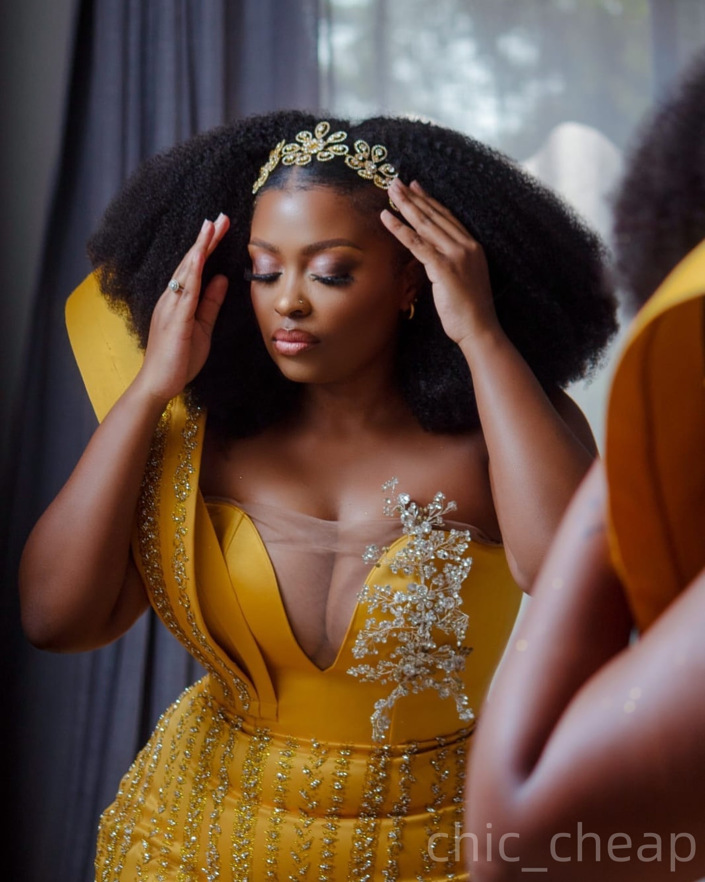 Yellow Mermaid Prom Dresses 2026 Crystals Sequined Detachable Train Evening Formal Party Second Birthday Engagement Gowns Plus Size Dress For Special 