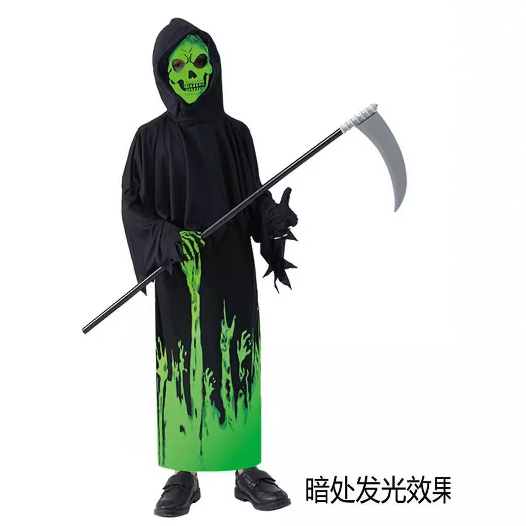 New halloween cosplay sickle dark messenger ghost costume children cos reaper luminous dress up costume