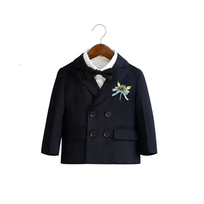 Kids Ceremony Attire blue Fashion Stripe Piano Performance Tuxedo Boys Wedding Suit Formal Children School Uniform Blazer Set 251021