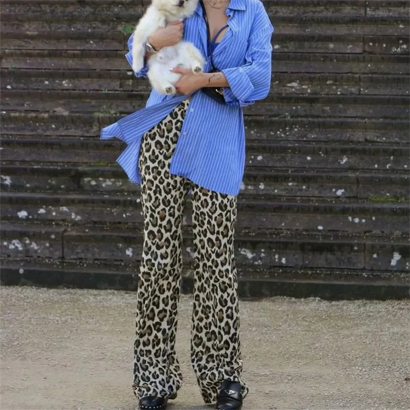 MUJER 2025 Woman Leopard Pants Y2k Animal Print High Waist Pants Women Vintage Casual Baggy Pants Woman Summer Womens Trousers 251022