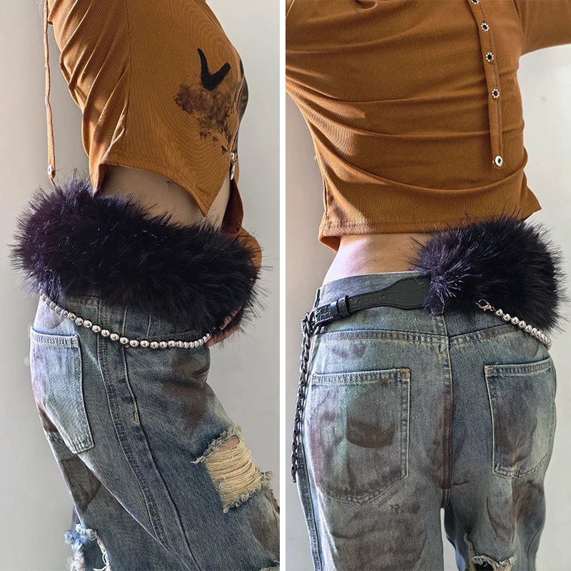 Furry Belt Y2k Belt Subculture Autumn Winter Retro AllMatch Plush Waist Chain Fur Waist Seal Girl Sexy Belt 251013