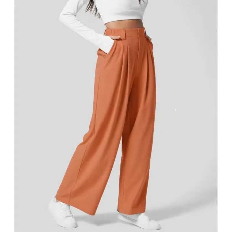 Womens Solid Color Pocket Straight Tube Loose Stretch Yoga Pants Streetwear Stretchy Palazzo Pants for Women Baggy Joggers PantsT251022