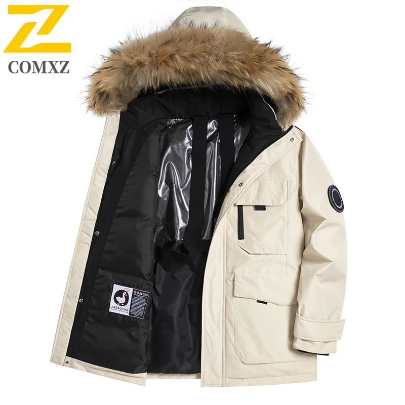COMXZ Premium Men Down Jacket Detachable Fur Collar Outdoor Sport Warm Parka Fashion Daily Casual Windproof Winter Puffer Coat 251020
