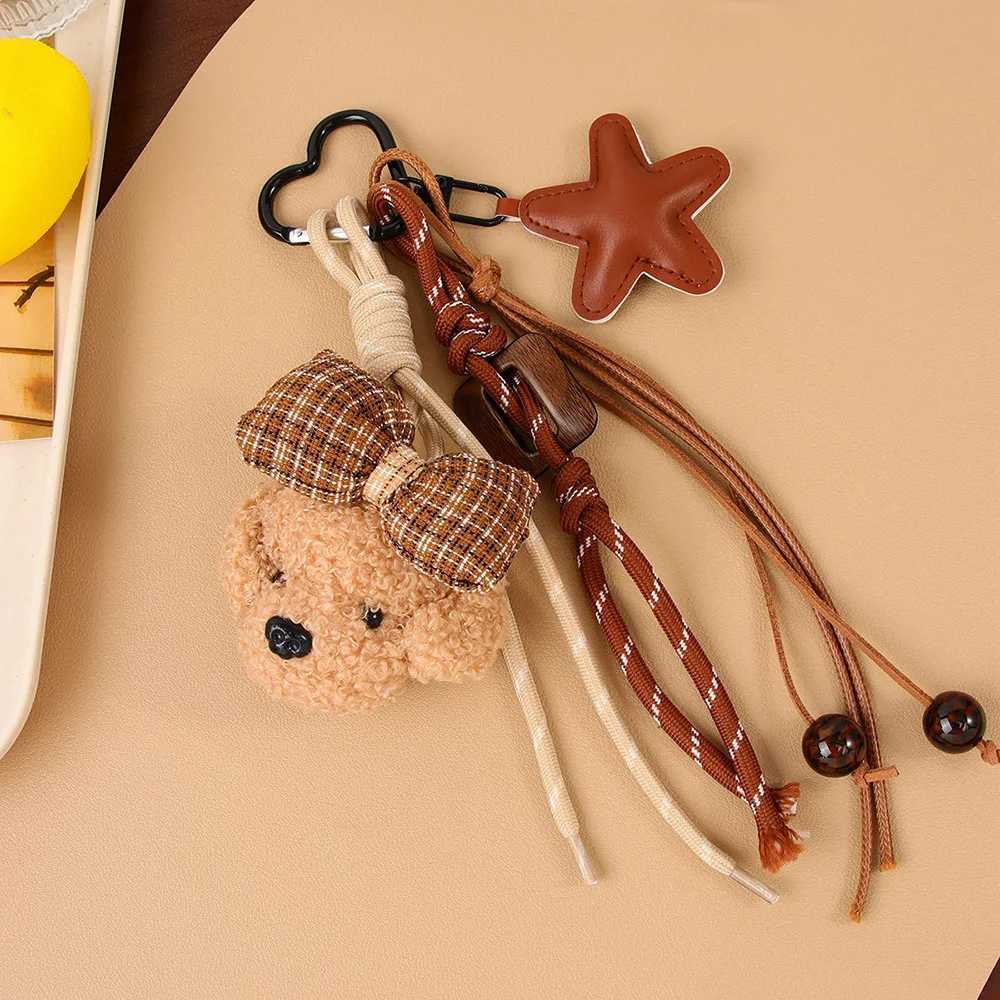 Cute Bowknot Plush Little Dog Pendant Keychain Five Pointed Star Woven Rope Design Bag Hanging Piece INS Style Accessories A275 J251121