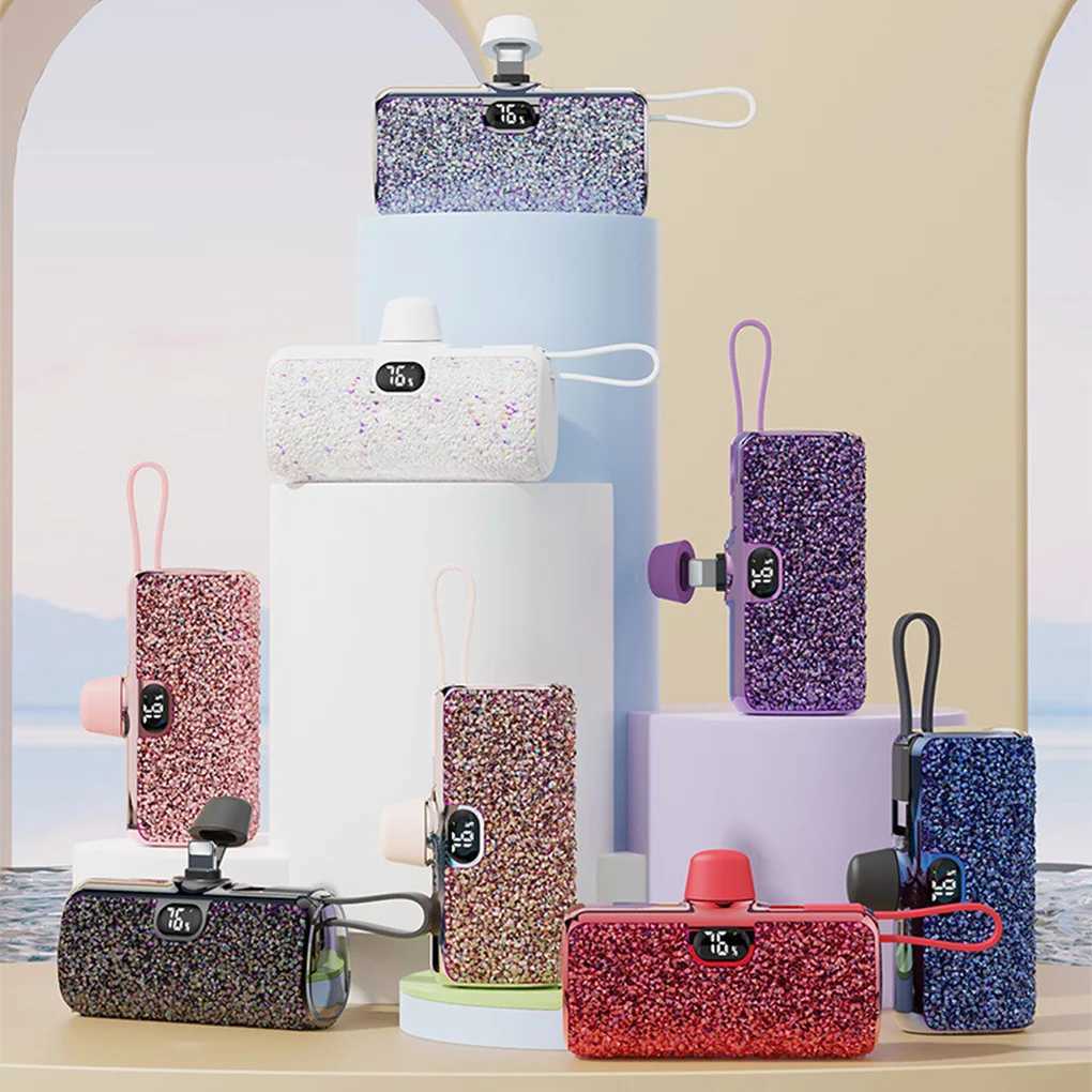 5000mAh Mini Diamond Power Bank Portable Capsule Power Bank Digital Display External Battery Fast Charger For iPhone Typec J251114