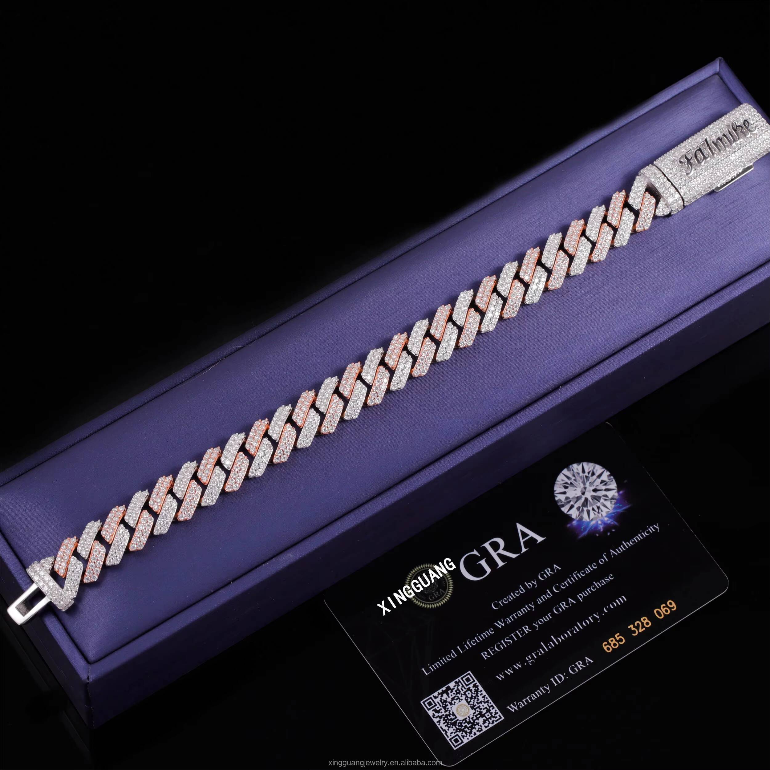 Two Tone Iced Out Moissanite Cuban Lidynamic Chain for Men 12mm Customized Trendized Trend Clasp 925 Sterling Silver Cuban Chain Hip Hop Necklace