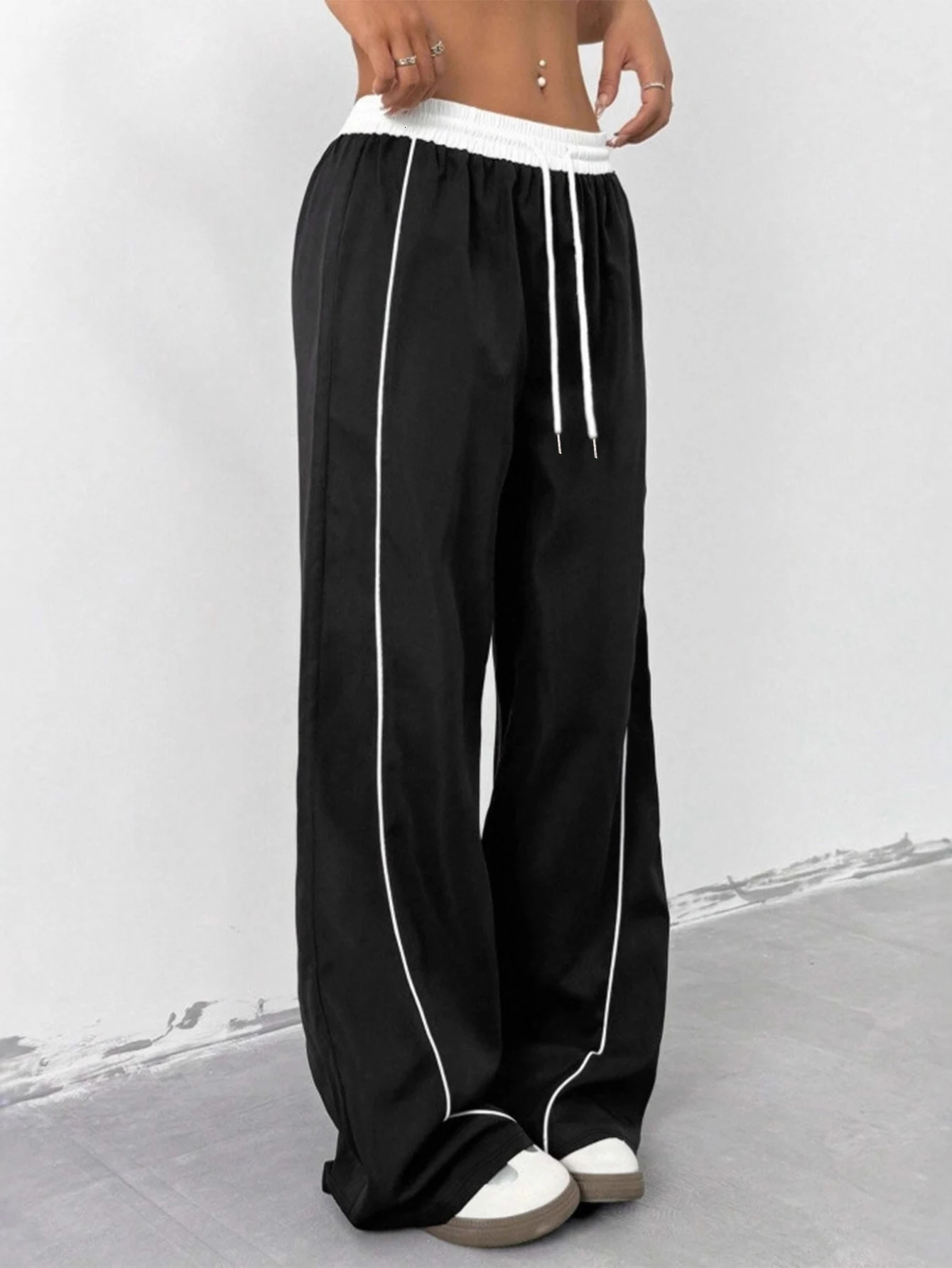 European and American autumn winter fashion item solid color loose casual niche versatile wide leg pants 251017