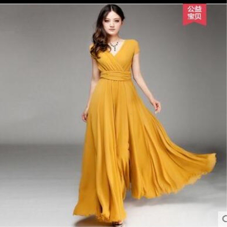New designer fashionable European and American V-neck short sleeved Bohemian chiffon slim fit wrapped belly dress
