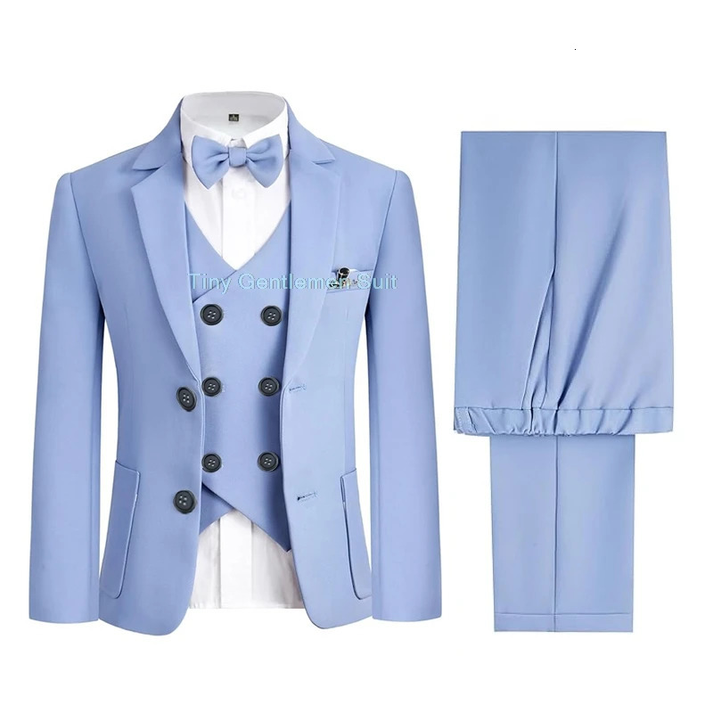 Boys Formal Solid Color Dress Suit Set Children Wedding Birthday Pography Costume Kids Blazer Vest Pants Bowtie Outfit 251021