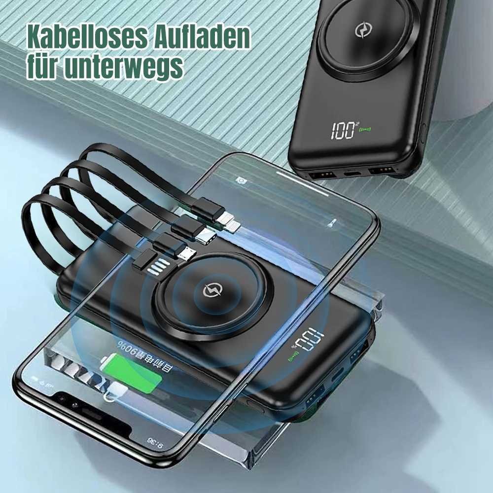 Wireless Fast Charging Power Bank Large Capacity USB 4 in1 Super Fast Charging Builtin Quad Power Cable Portable High Capacity J251114