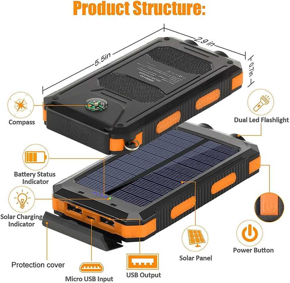 Solar Power Bank 80000mAh Portable Charging Poverbank External Battery Charger Strong Light LDE Light for All Smartphones J2511141