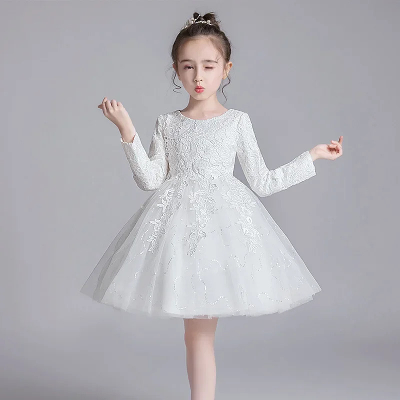 Fashion Flower Girl Dresses for Weddings Lace Long Sleeve Children Bridesmaid Dresses Spring Autumn Girls Party Dress 312 Years 251021