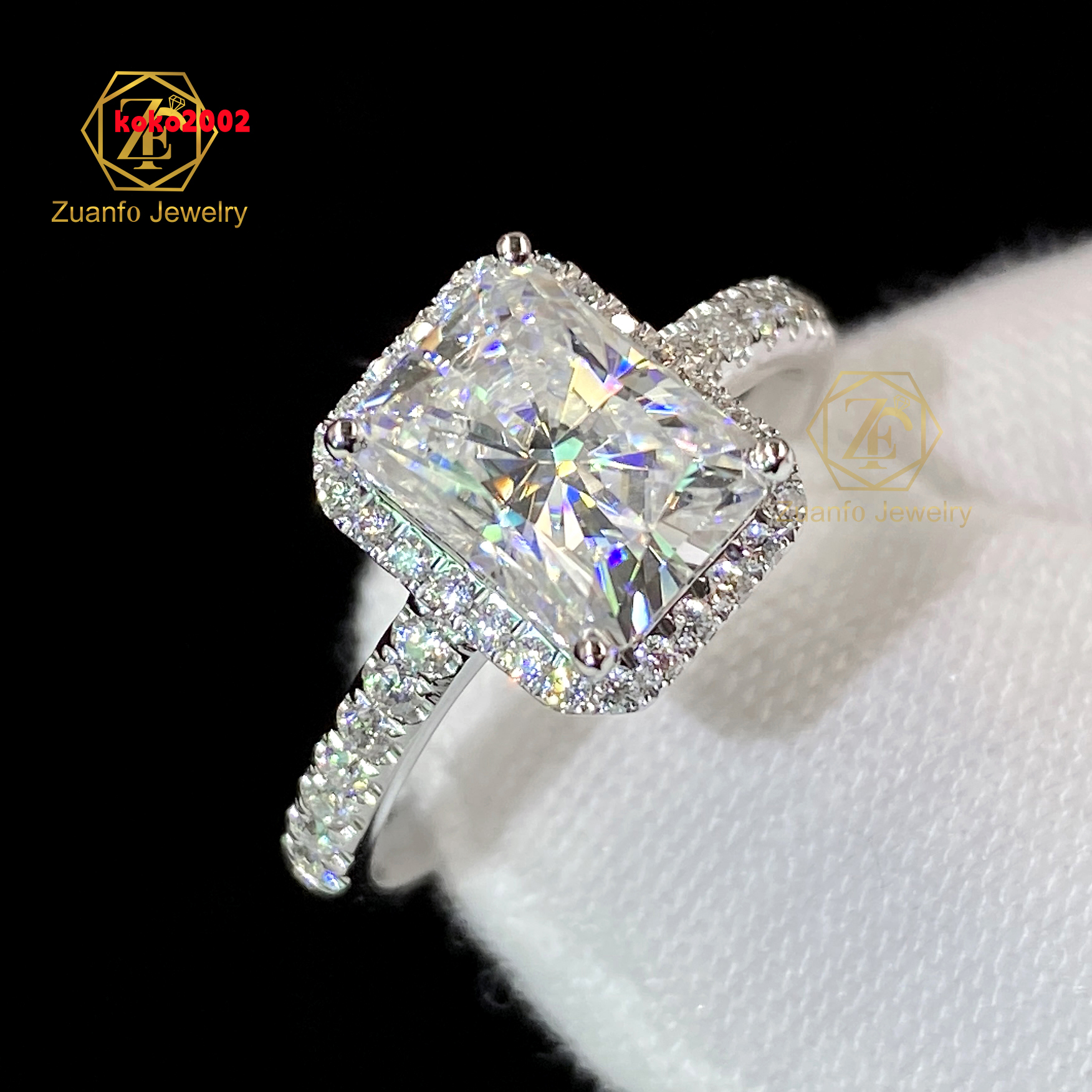 Manufacturer Custom Ring Solid 10K 14K 18K Gold Diamond VVS Moissanite 15ct Radiant Shape Custom Jewlery Custom Ring