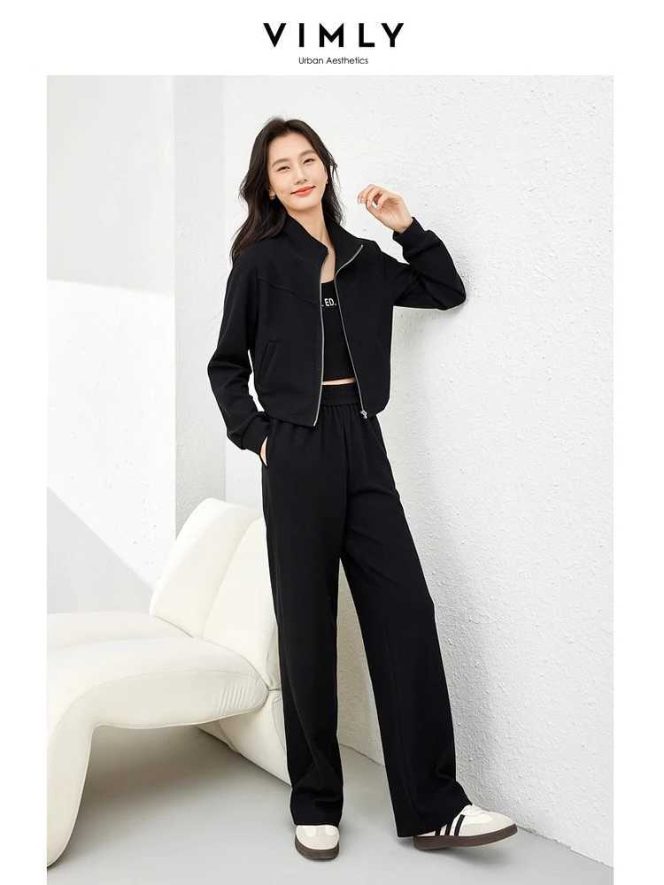 VIMLY Black Three Piece Pant Suits for Women Zipper Jacket Tank Top Sweatpants 2025 Autumn Women New in Matching Sets M5021T251022