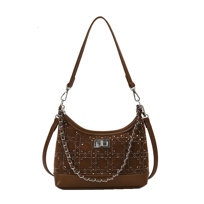 Luxury Brand Designer Bag Deerskin Velvet Inlaid Diamond Chain Bag For Women, High-End Feel, Autumn And Winter New Korean Version, Niche Design, Fashi