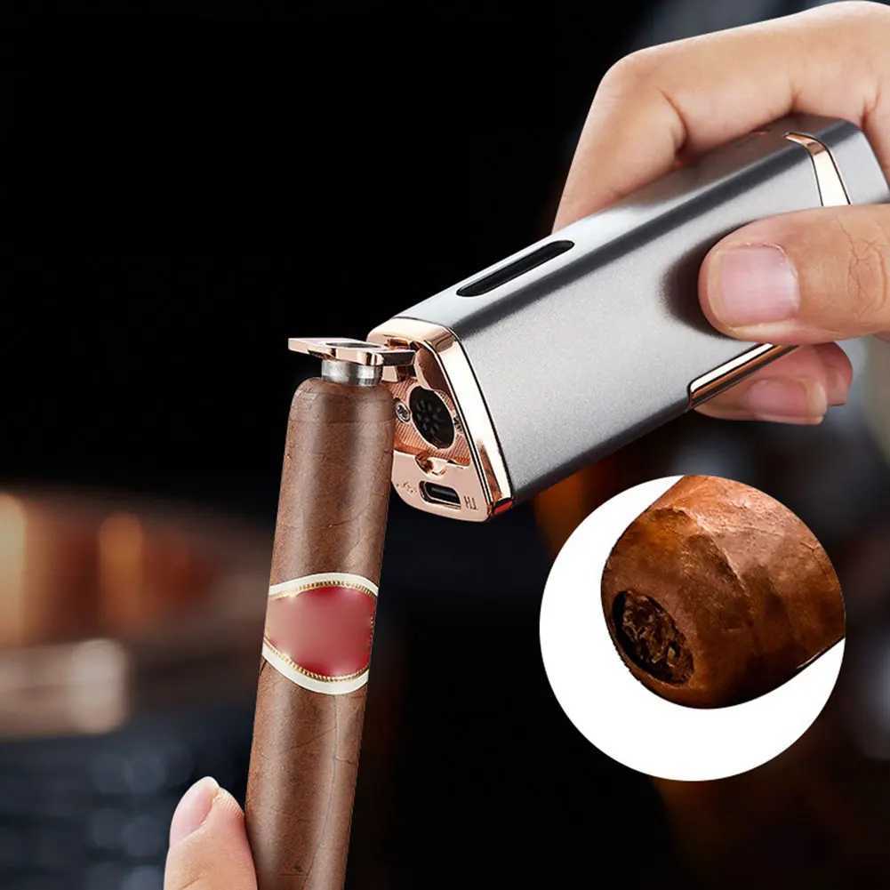 Windproof JetFlame Lighters TripleFlame Torch Lighter with Cigars Cutter Metal Butane Inflatable Lighter for Men C251022