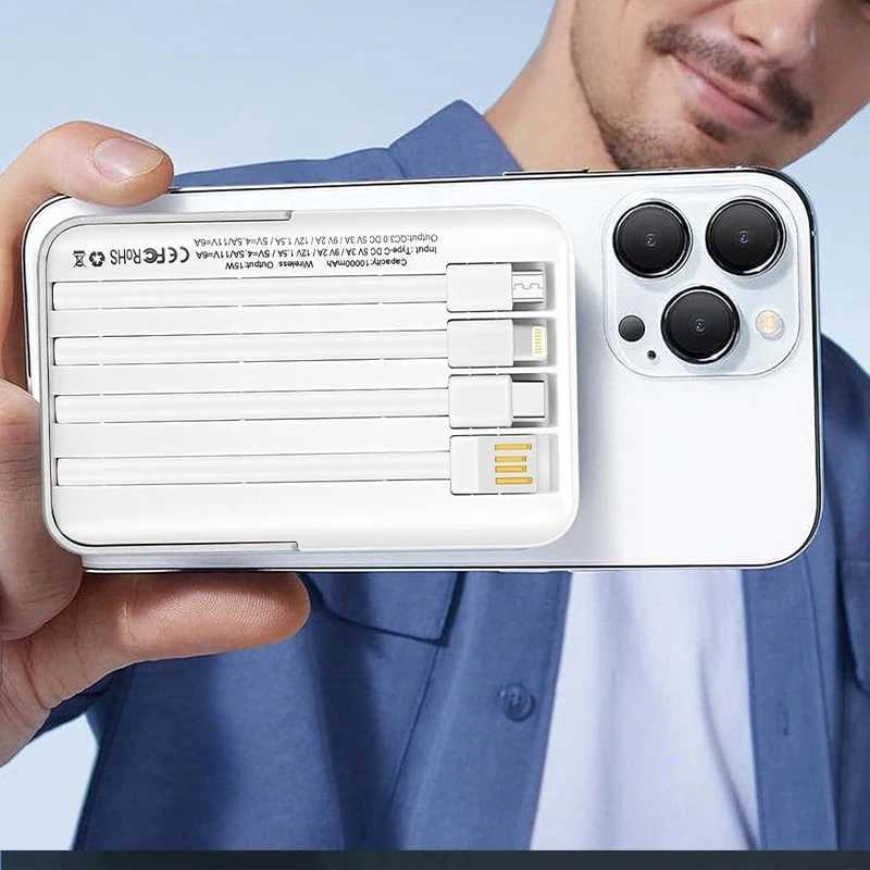 Power Bank 10000mAh Fast Charging Portable Battery with Stand and 4 Cables Wireless Magnetic Charger for iPhone 1413ProMini J251114