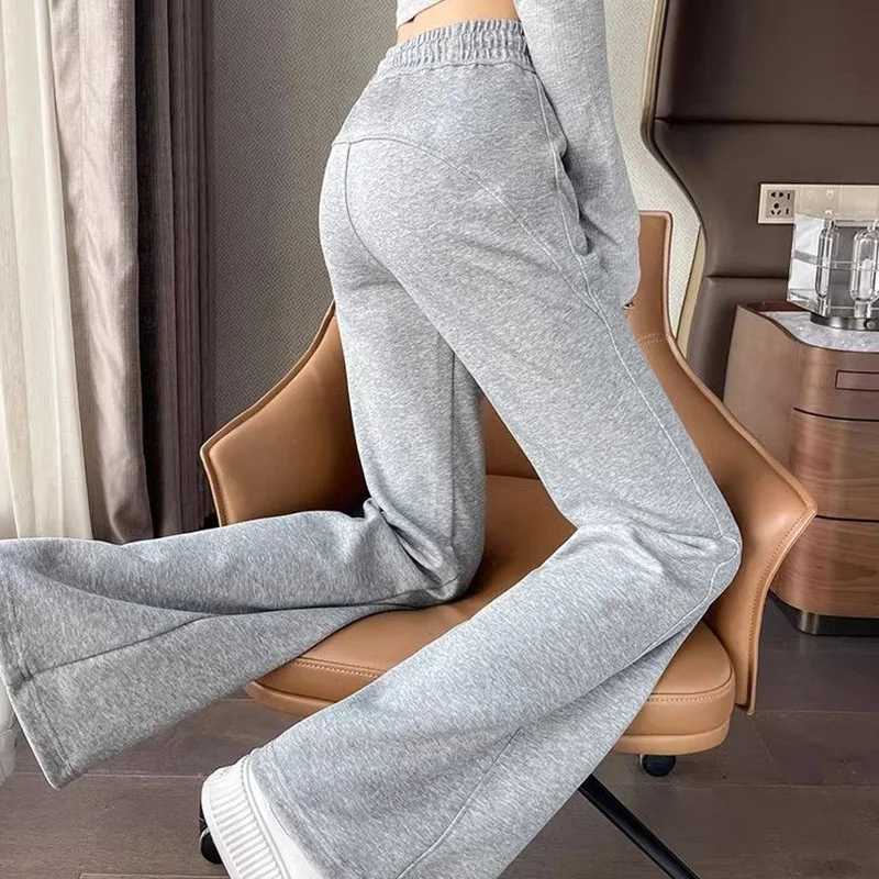 2024 New Spring Lady Pants Ins Concise Lace Up Slim Fit Sweatpants Girls Chic Designer Solid Color Straight Leg Flared TrousersT251022