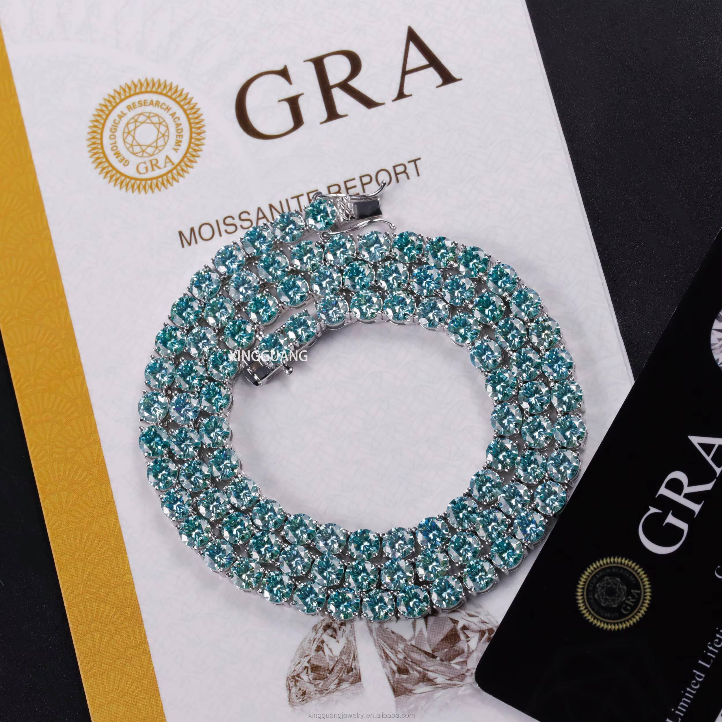 Hot Sale 345mm Fancy Green Blue Diamond S925 Silver Women Men Hip Hop Bracelet Necklace Moissanite Tennis Chain Jewelry
