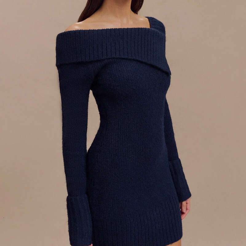 Women's Long Sleeve Knitted Bodycon Dress - 2025 New Style Designer Short Dress Sexy Off-Shoulder & One-Shoulder