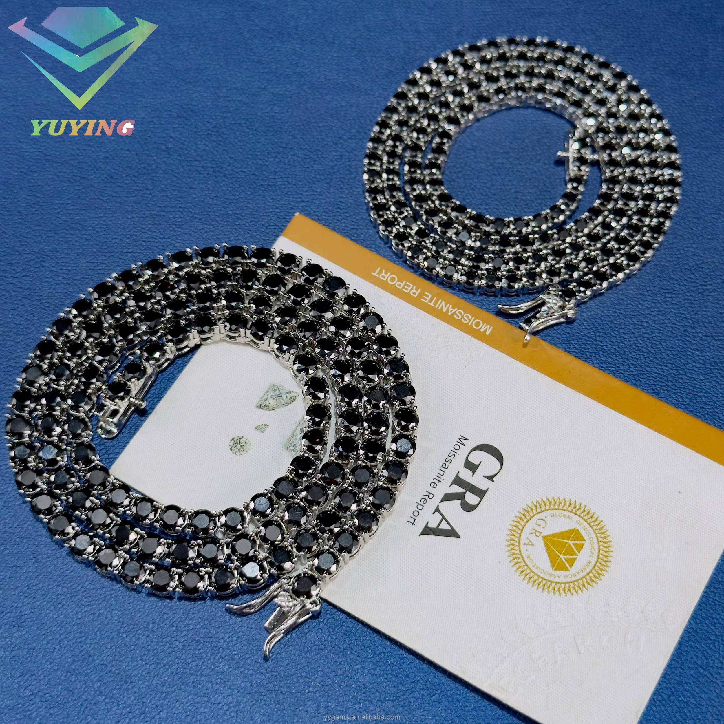 Factory Price Black Moissanite Tennis Chain Jewelry 925 Sterling Silver 2mm65mm VVS Black Mossanite Tennis ChainBracelet