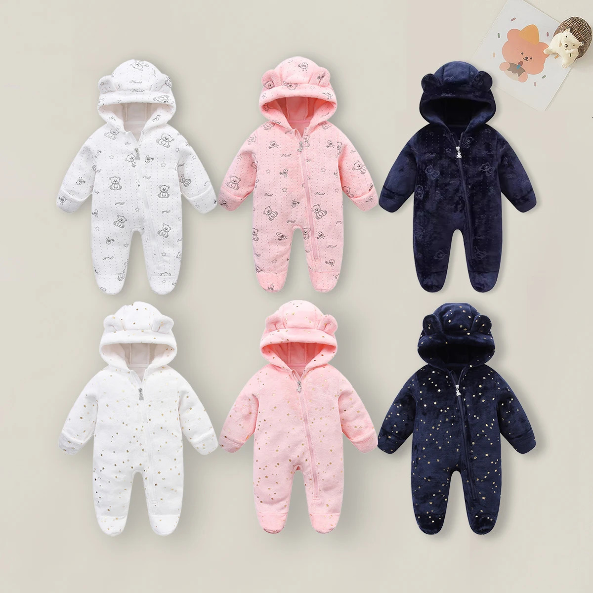 AYNIGIELL 012M Cartoon born Bodysuit Warm RompersSoft Baby Clothes Flannel Autumn Winter Boys Girls Jumpsuit 251022