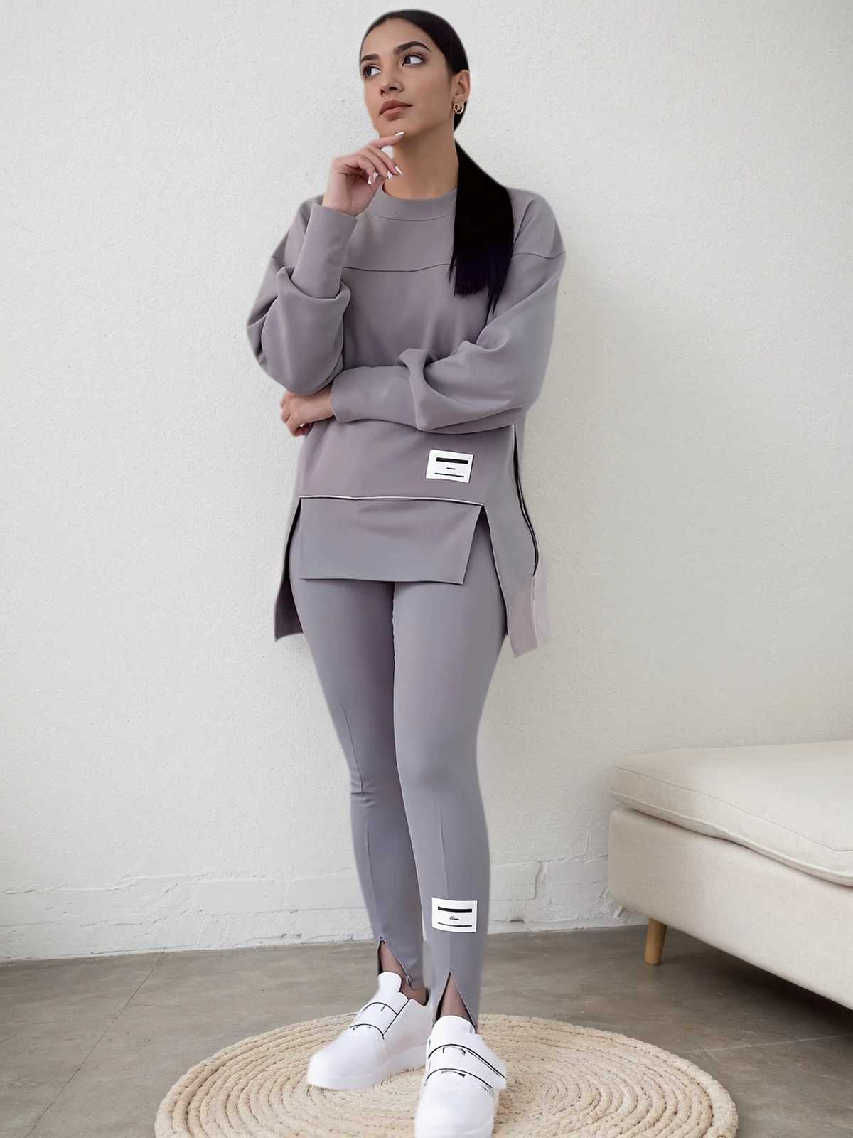 Womens new loose irregular printed sportswear and jogging pants set a fashionable and comfortable twopiece outfitT251022