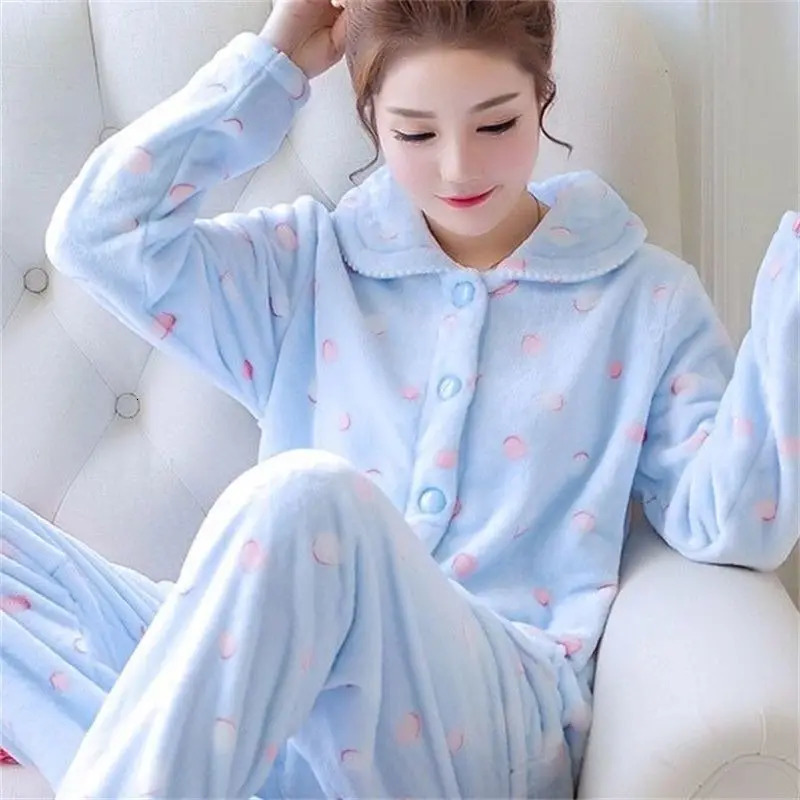 Womens Autumn and Winter Warm Pyjamas Homewear Suit Coral Velvet Pajamas Girls Padded Thickened Sweet Flannel Homewear 251022