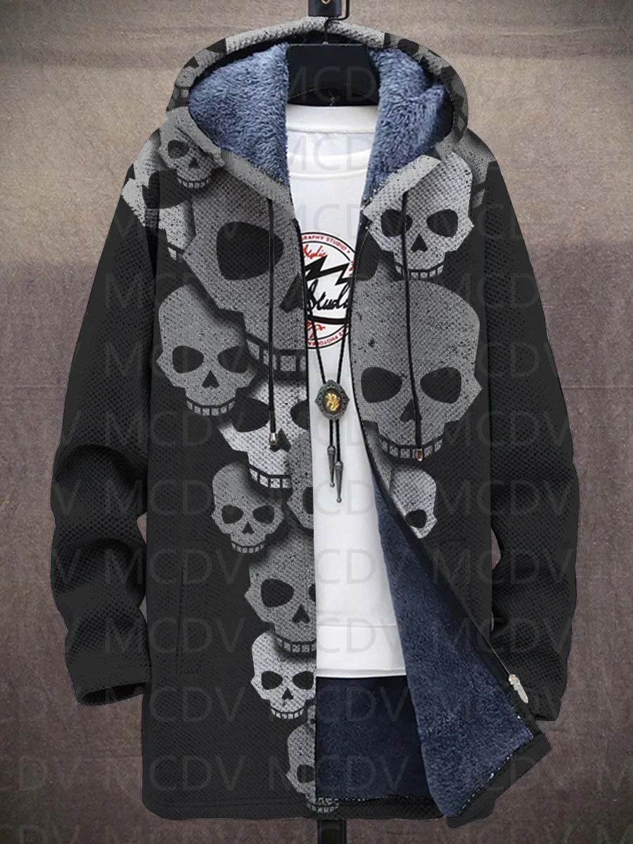 Skull 3D Print Plush Thick LongSleeved Sweater Cardigan Coat Warm Jacket 251020