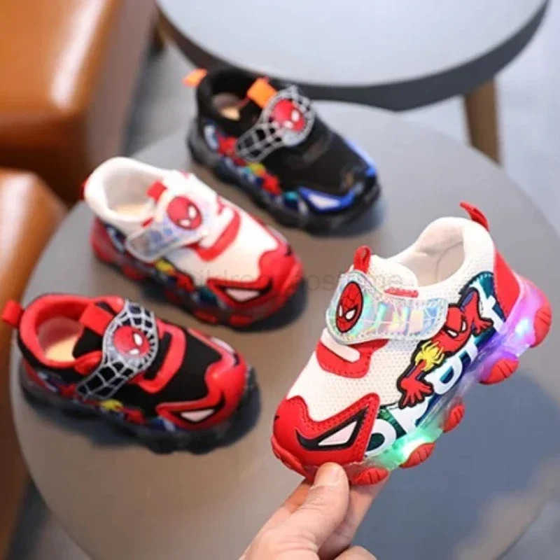 Disney Spiderman Children Casual Shoes LED Leisure Baby Girls Boys Shoes Led Lighted Kids Sneakers Infant Tennis H251022