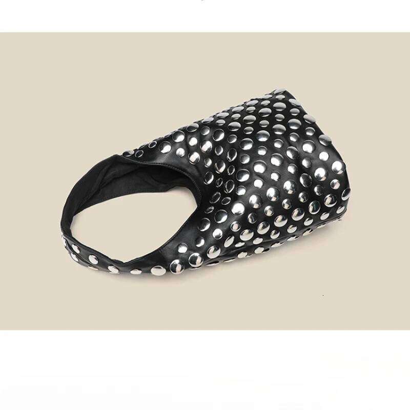 Large Capacity Rivet Designer Women Shoulder Soft Casual Black Female Shopping Lady Bucket Handbag Tote Travel Bag Suo251022