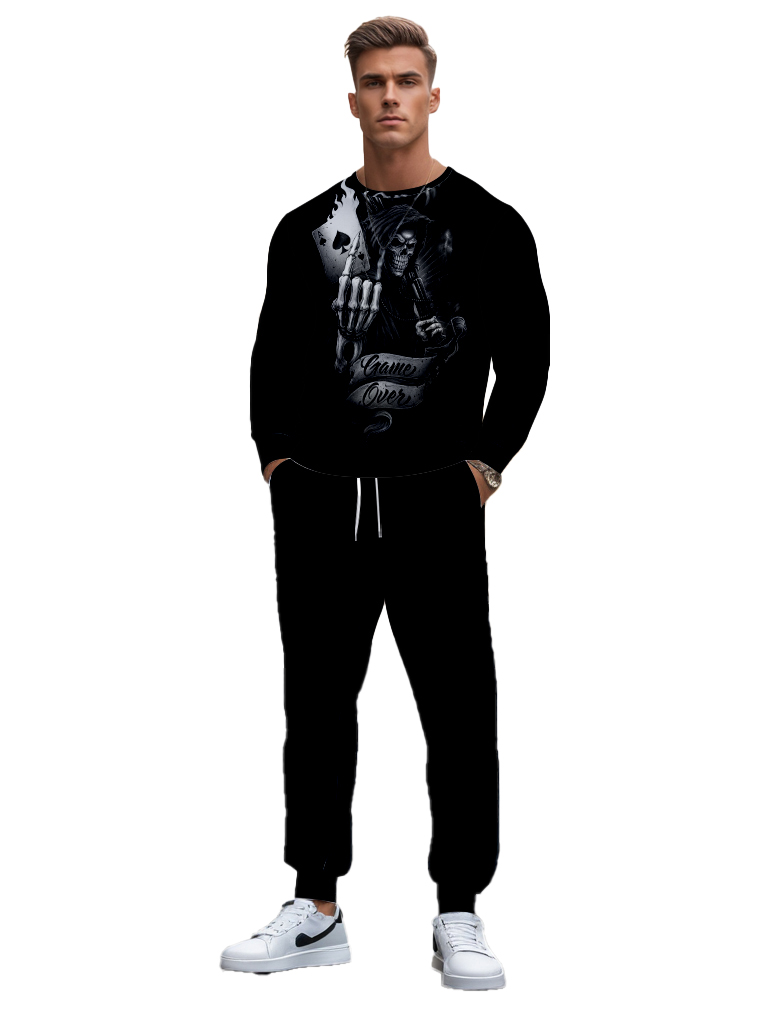 Men's Ankle-Length Knitted Cotton Blend Long Sleeve Sweatshirt Brown round Neck Casual T-Shirt Comfortable Outdoor Wear - YLWY00124